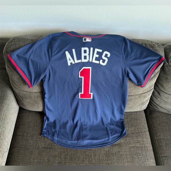 Nike Atlanta Braves Ozzie Albies #1 Navy Jersey MLB Baseball Men’s Sz: M - Picture 5 of 6